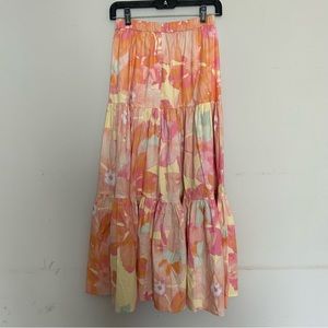 Orange pink yellow green water color 3 tier skirt